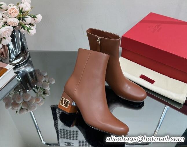 Popular Style Valentino VLogo Heritage Heel Ankle Boots 6cm in Calfskin Brown 814128