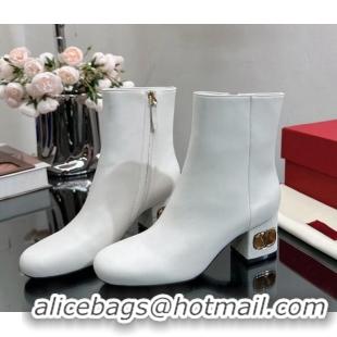 Charming Valentino VLogo Heritage Heel Ankle Boots 6cm in Calfskin White 814130