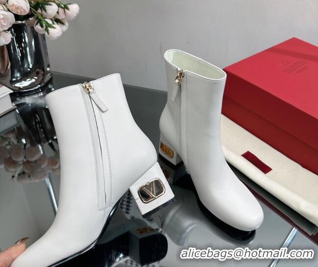 Charming Valentino VLogo Heritage Heel Ankle Boots 6cm in Calfskin White 814130