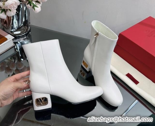 Charming Valentino VLogo Heritage Heel Ankle Boots 6cm in Calfskin White 814130