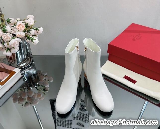 Charming Valentino VLogo Heritage Heel Ankle Boots 6cm in Calfskin White 814130