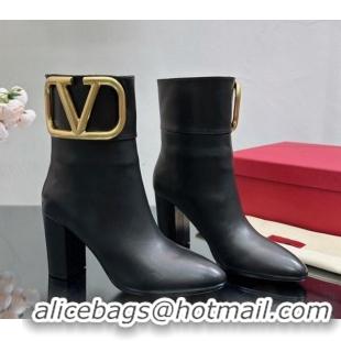 1:1 aaaaa Valentino Maxi-VLogo Heel Ankle Boots 8cm in Calfskin Leather Black 814131