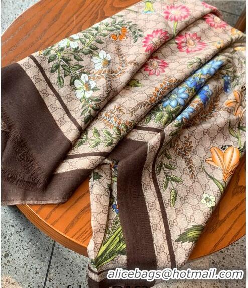 Classic Grade Gucci Flora GG Cashmere Scarf 110x200cm G08231Brown 2023