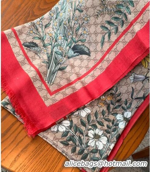 New Style Gucci Flora GG Cashmere Scarf 110x200cm G08231 Red 2023