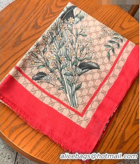 New Style Gucci Flora GG Cashmere Scarf 110x200cm G08231 Red 2023