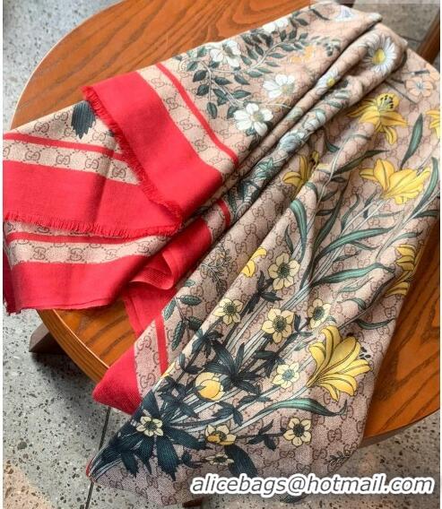 New Style Gucci Flora GG Cashmere Scarf 110x200cm G08231 Red 2023