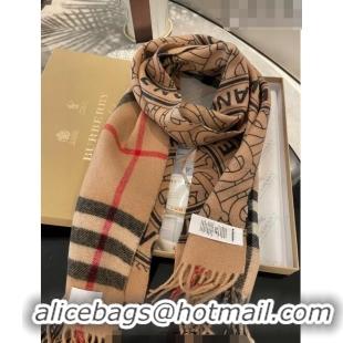 Super Quality Burberry TB Check Cashmere Long Scarf 32x192cm BR082203 Camel 2023