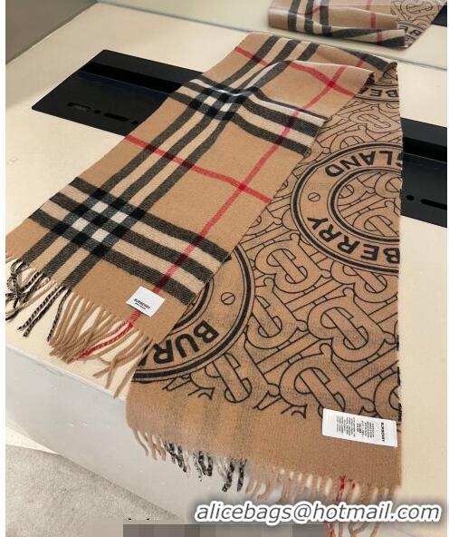 Super Quality Burberry TB Check Cashmere Long Scarf 32x192cm BR082203 Camel 2023