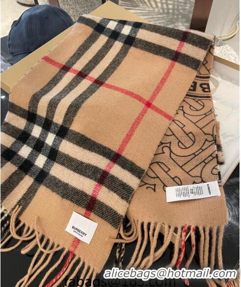 Super Quality Burberry TB Check Cashmere Long Scarf 32x192cm BR082203 Camel 2023