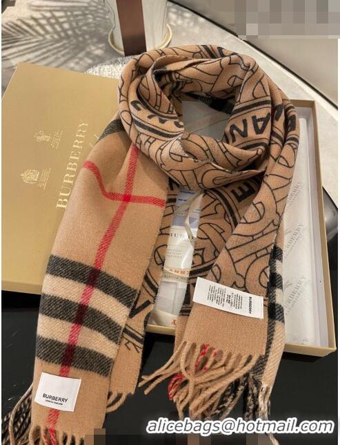 Super Quality Burberry TB Check Cashmere Long Scarf 32x192cm BR082203 Camel 2023