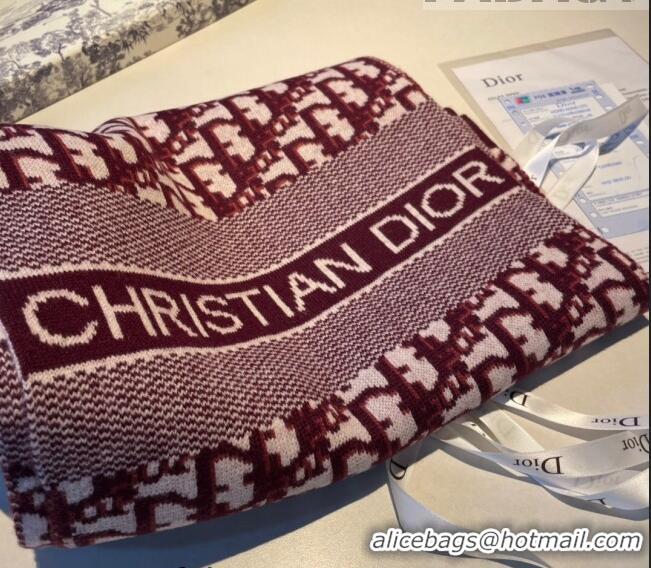 Famous Brand Dior Oblique Cashmere Wool Long Scarf 30x190cm 091621 Burgundy 2022