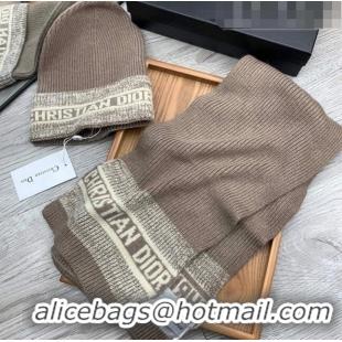 Trendy Design Dior Knit Hat and Scarf Set D092370 Khaki 2022