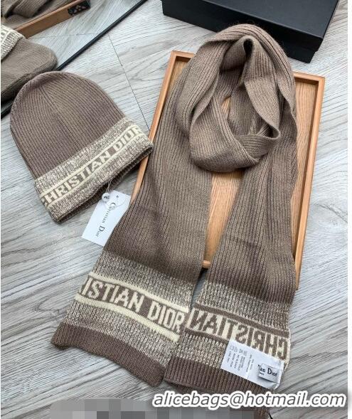 Trendy Design Dior Knit Hat and Scarf Set D092370 Khaki 2022