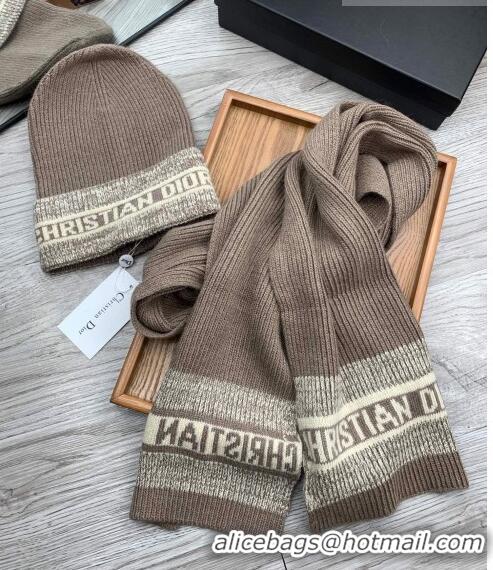 Trendy Design Dior Knit Hat and Scarf Set D092370 Khaki 2022