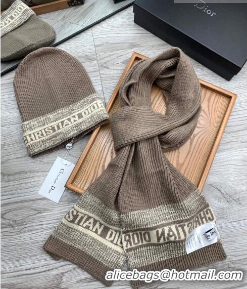 Trendy Design Dior Knit Hat and Scarf Set D092370 Khaki 2022