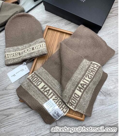 Trendy Design Dior Knit Hat and Scarf Set D092370 Khaki 2022