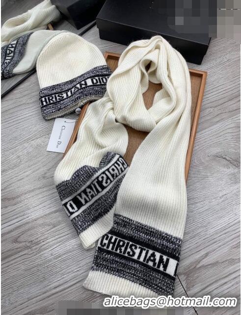 Traditional Specials Dior Knit Hat and Scarf Set D092370 White 2022