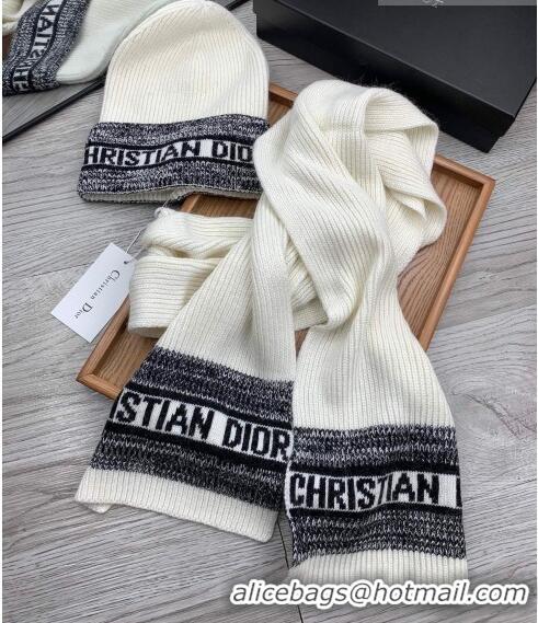 Traditional Specials Dior Knit Hat and Scarf Set D092370 White 2022