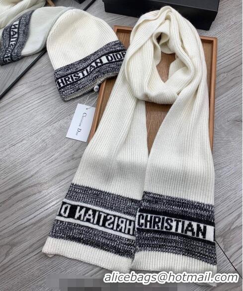 Traditional Specials Dior Knit Hat and Scarf Set D092370 White 2022