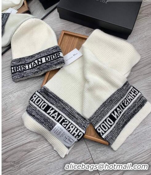 Traditional Specials Dior Knit Hat and Scarf Set D092370 White 2022