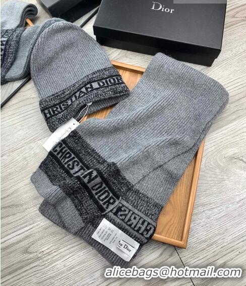 Trendy Design Dior Knit Hat and Scarf Set D092370 Grey 2022