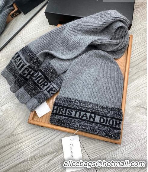 Trendy Design Dior Knit Hat and Scarf Set D092370 Grey 2022