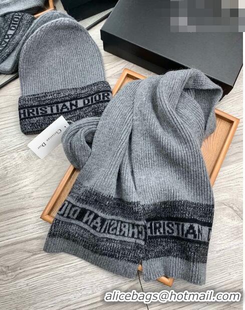 Trendy Design Dior Knit Hat and Scarf Set D092370 Grey 2022