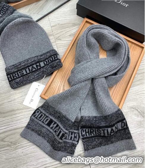 Trendy Design Dior Knit Hat and Scarf Set D092370 Grey 2022