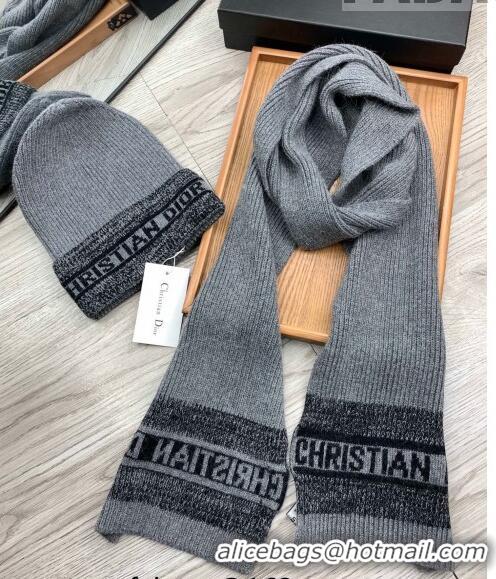 Trendy Design Dior Knit Hat and Scarf Set D092370 Grey 2022