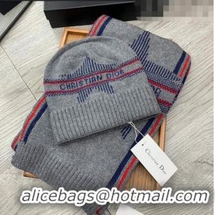 Inexpensive Dior Star Wool Knit Hat and Scarf Set D092376 Grey 2022