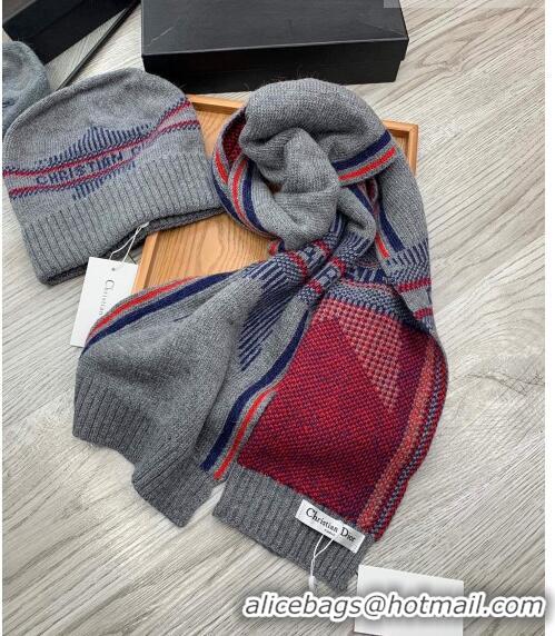 Inexpensive Dior Star Wool Knit Hat and Scarf Set D092376 Grey 2022