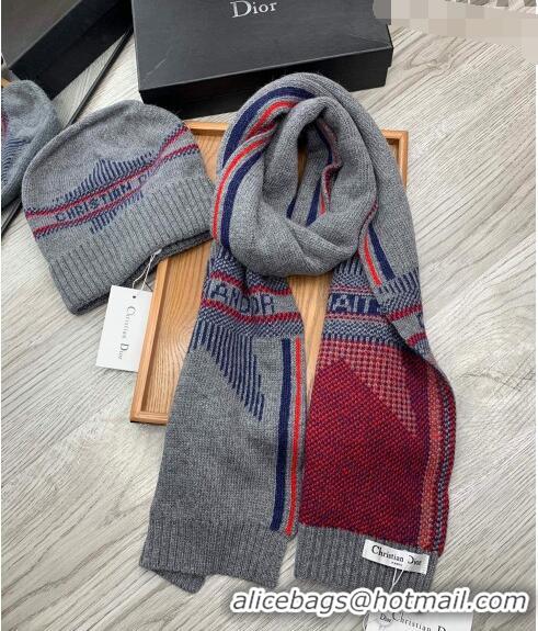 Inexpensive Dior Star Wool Knit Hat and Scarf Set D092376 Grey 2022