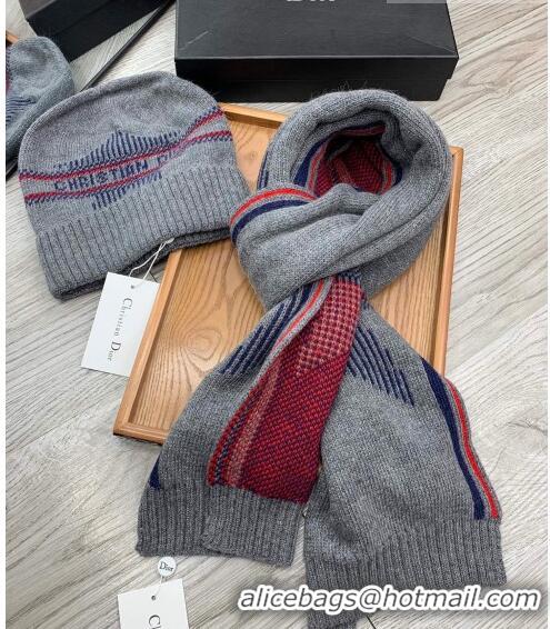 Inexpensive Dior Star Wool Knit Hat and Scarf Set D092376 Grey 2022