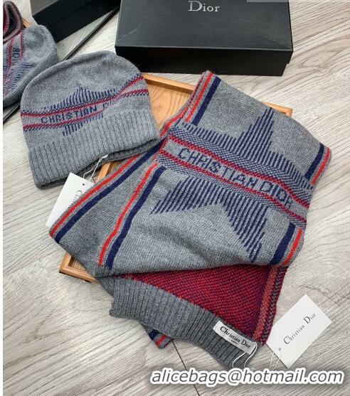 Inexpensive Dior Star Wool Knit Hat and Scarf Set D092376 Grey 2022