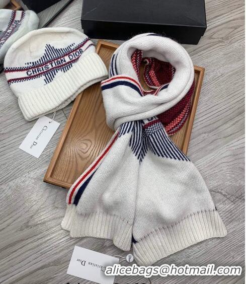 Low Cost Dior Star Wool Knit Hat and Scarf Set D092376 White 2022