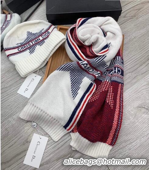 Low Cost Dior Star Wool Knit Hat and Scarf Set D092376 White 2022