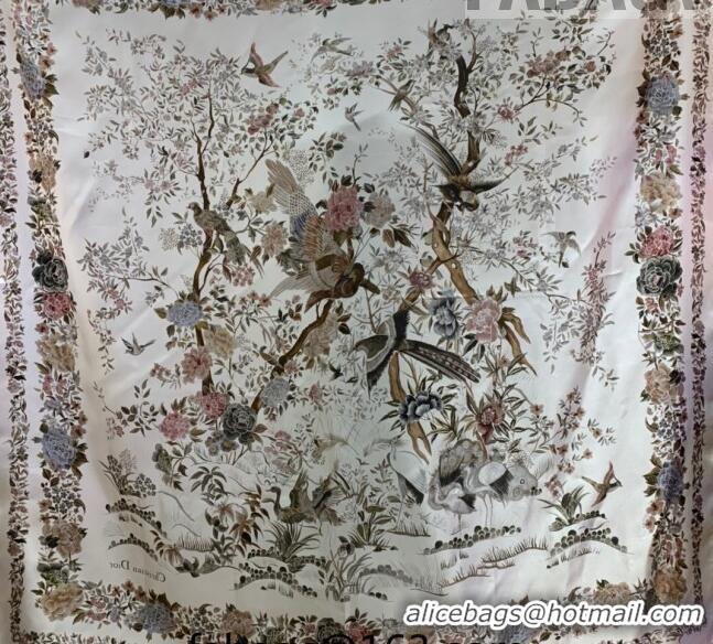 Top Quality Dior Jardin Silk Square Scarf 140cm D01810 White 2022