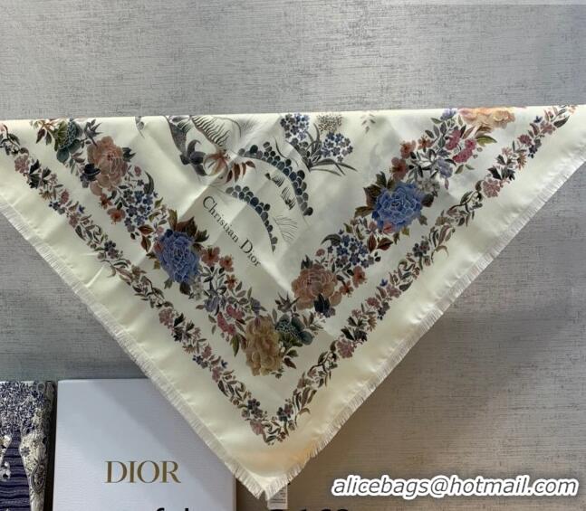 Top Quality Dior Jardin Silk Square Scarf 140cm D01810 White 2022