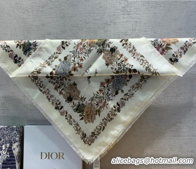 Top Quality Dior Jardin Silk Square Scarf 140cm D01810 White 2022