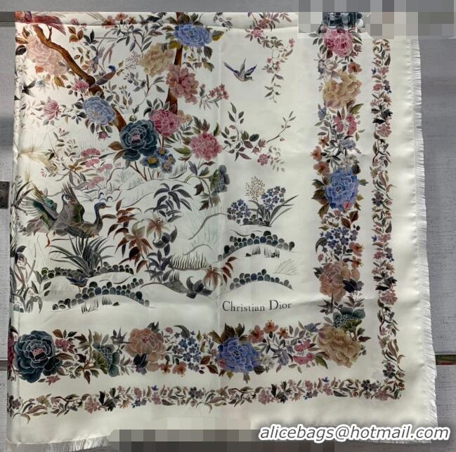 Top Quality Dior Jardin Silk Square Scarf 140cm D01810 White 2022