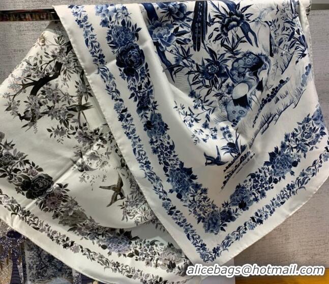 Top Quality Dior Jardin Silk Square Scarf 90cm D01812 Blue 2022