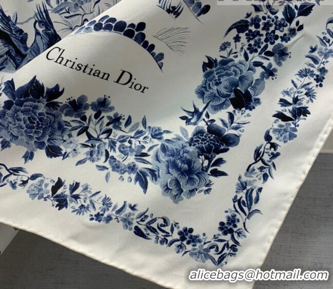 Top Quality Dior Jardin Silk Square Scarf 90cm D01812 Blue 2022