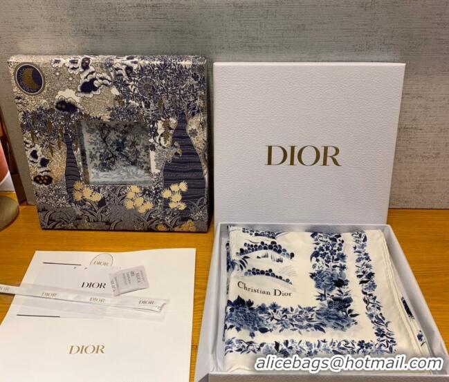 Top Quality Dior Jardin Silk Square Scarf 90cm D01812 Blue 2022