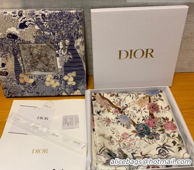 Buy Fashionable Dior Jardin Silk Square Scarf 90cm D01812 White 2022