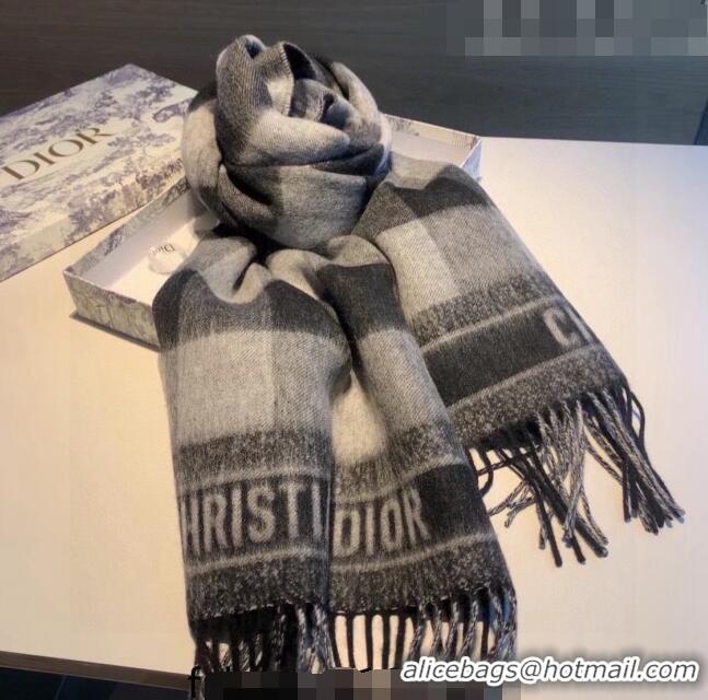 Low Price Dior Check Cashmere Long Scarf CD1849 Grey 2022