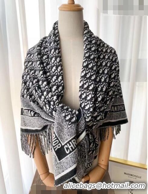 Luxury Cheap Dior Oblique Shawl Scarf 140cm 1207 Black 2022