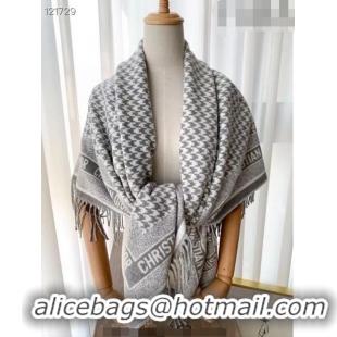 New Style Dior Houdtooth Shawl Scarf 140cm 1207 Grey 2022