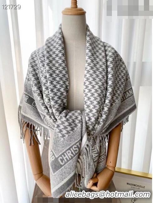 New Style Dior Houdtooth Shawl Scarf 140cm 1207 Grey 2022