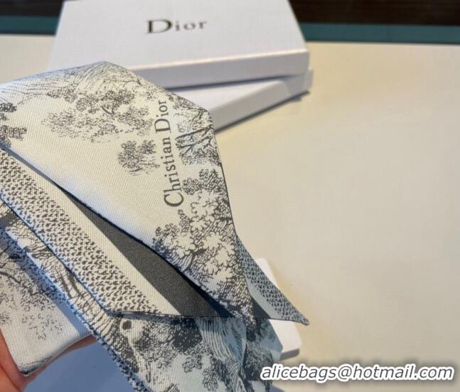 New Style Dior Toile de Jouy Silk Bandeau Scarf 0308 Grey 2023