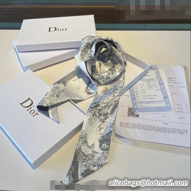 New Style Dior Toile de Jouy Silk Bandeau Scarf 0308 Grey 2023